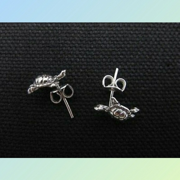 Turtle Earrings Sterling Silver .925 - Picture 2 of 2